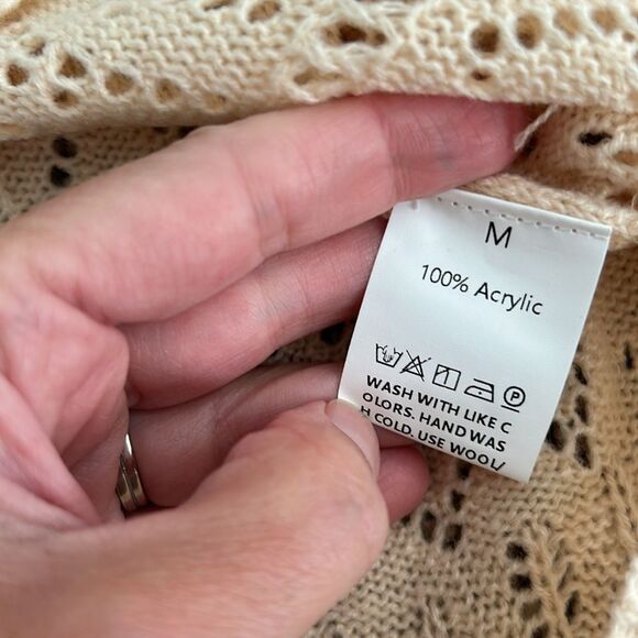 Boho Cream Yellow Fall Crocheted Lace Turtleneck Sweater medium - Picture 11 of 13